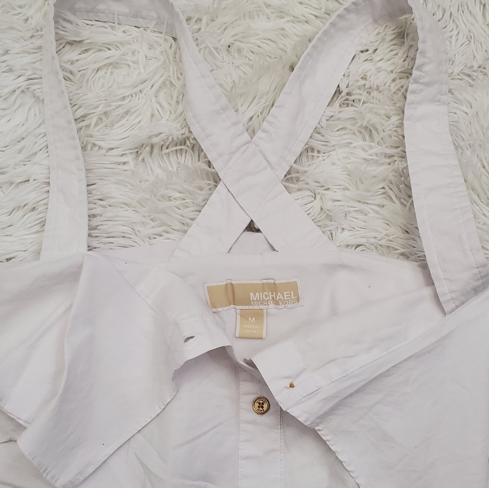 NEW Michael Kors white Ruffle button down Top - Picture 5 of 5
